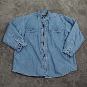 Wolverine Jacket Mens Extra Large Blue Denim Shacket Fleece Blanket Lined Fleece